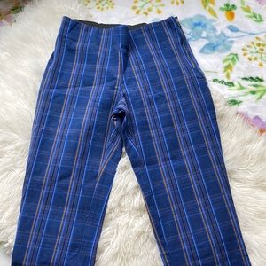 Blue plaid stretchy ankle length pants